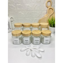 Feyza Design 8'li Bambu Baharatlık Seti, Kapaklı, Kaşıklı ve Etiketli, 300ML/500ML