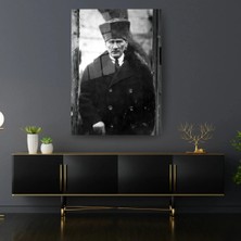 Glitglass Gazi Mustafa Kemal Atatürk Eski Dönem Fotoğrafı Siyah Beyaz Cam Tablo