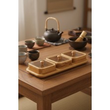 Feyza Design Bambu Standlı Kare Çerezlik 3’lü Set, Şık ve Kullanışlı Tasarım
