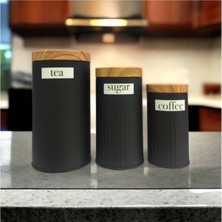 Feyza Design 3'lü Metal Saklama Kabı Seti, Çay, Kahve ve Şeker Kavanozları