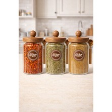 Feyza Design Çizgili 3'lü Cam Kavanoz Seti, Akasya Kontası, 900ML, Şık ve Pratik