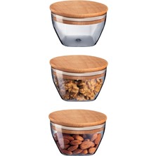 Feyza Design Ahşap Kapaklı Saklama Kabı Seti, 3'lü, 380ML, Şık ve Fonksiyonel Tasarım