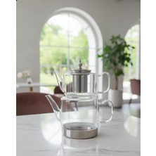 Skygo Indüksiyon Tabanlı Borosilikat Cam Çaydanlık Takımı 500 ml Demlik 1800 ml Suluk