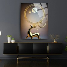 Glitglass Lüks Altın Geyik Cam Tablo - Modern Zarif Ev Dekorasyonu