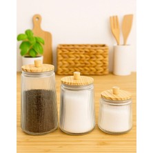 Feyza Design Bambu Kapaklı Cam Kavanoz Seti, 3'lü, Şeffaf, Şık ve Kullanışlı Tasarım