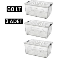 Qs Plastik Depolama Saklama Kutusu Tekerlekli Düzenleyici Kilitli Saklama Kabı 3 Adet 60 Lt Şeffaf