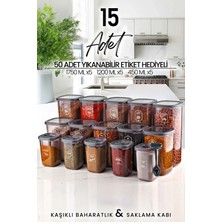 Feyza Design 15'li Kare Saklama ve Baharatlık Seti, 1750ML, 1200ML, 400ML