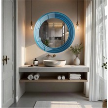 Glitglass Mavi Agat Desenli Dairesel Banyo/duvar Aynası - Modern Sanatsal Tasarım