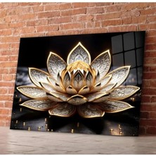 Glitglass Lotus Çiçeği Sanatı Dekoratif Temperli Cam Tabl