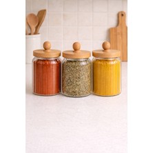 Feyza Design Bambu Conta Kapaklı 3'lü Borosilikat 650ML Kavanoz Seti KW-766