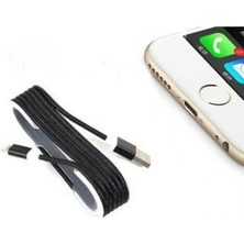 Akinco Iphone Örgü Şeklinde Renkli Çelik Şarj Data Kablosu - Siyah