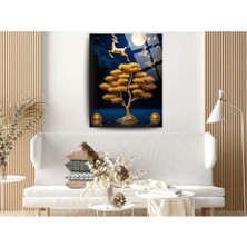 Glitglass Altın Geyik ve Ay Işığı Temperli Cam Tablo