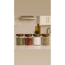 Feyza Design 4’lü Cam Kavanoz Seti, 350 Ml, Akasya Kapaklı, Hava Geçirmez, Yuvarlak