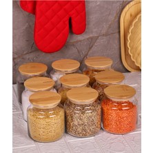 Feyza Design Set Of 9 Glass Storage Containers With Bamboo Lids, 600ML