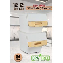 Feyza Design Iki Parçalı Tekerlekli Sebze ve Patateslik Seti, Gold-Beyaz Renk