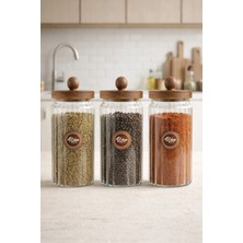 Feyza Design Çizgili 3'lü Borosilikat Cam Kavanoz Seti, 1200ML Kapaklı