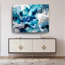 Glitglass Modern Soyut Mavi Dalgalar Tasarımlı Kırılmaz Temperli Cam Tablo - Duvar Dekoru