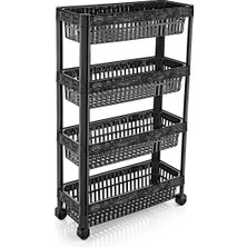 Feyza Design 4 Katlı Çok Amaçlı Plastik Organizer, Mutfak ve Banyo Düzeni Siyah