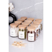 Feyza Design Ahşap Kapaklı 300ML Kavanoz ve Baharat Kaşığı 24 Parça Seti