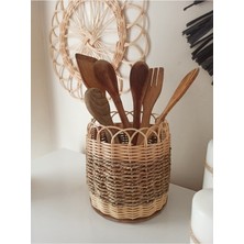Feyza Design Doğal Hasır Bambu Rattan Saksı ve Dekoratif Saksı 16X16 cm