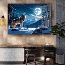 Glitglass Cam Tablo Ay Işığında Kurt Uluması