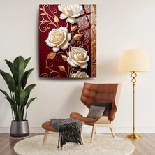 Glitglass Altın ve Beyaz Güller Cam Tablo - 4mm Temperli Cam