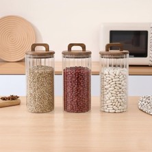 Feyza Design Borosilikat Cam Vakumlu Kavanoz 1250 Ml, Akasya Kapaklı Bakliyat ve Baharatlı