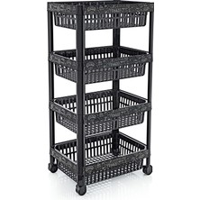 Feyza Design 4 Katlı Çok Amaçlı Plastik Mutfak ve Banyo Organizer Siyah Desenli