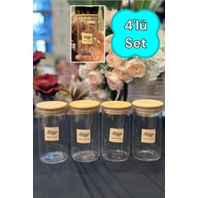 Feyza Design Bambu Conta Kapaklı 4'lü Cam Kavanoz Seti, 300ML, Baharat ve Erzak Saklama