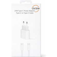 Çnrline 25W Pd Hızlı Şarj Cihazı Seti - Usb-C To Type-C Kablolu Adaptör ve Kablo Seti - Beyaz