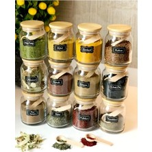 Feyza Design 12'li Bambu Kapaklı ve Kaşıklı 300 ml Baharat Seti