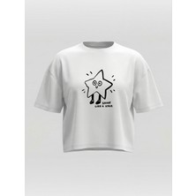 Broco Kadın Oversize Yumuşak Kumaş Shine Like A Star Crop T-Shirt