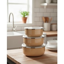 Feyza Design Renkli Emaye Hava Sızdırmaz Saklama Kabı, Yoğurt ve Gıda Saklama Seti