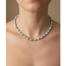 Minel Fashion Gold Dorika Detaylı Mavi Boncuk Kolye