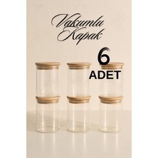 Feyza Design 6'lı Düz Cam Baharatlık Seti, Hava Geçirmez Bambu Kapaklı, 850 ml