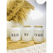 Feyza Design 3'lü Bambu Kapaklı 800ML Cam Kavanoz Seti, Ahşap Kaşık Hediye