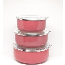 Feyza Design 3'lü Emaye Saklama Kabı Seti, Çap 14-18 Cm, Kapaklı, Dayanıklı ve Şık