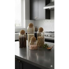 Feyza Design 4’lü Cam Baharatlık Seti Mantar Kapaklı Modern Mutfak Organizer