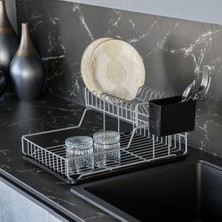 Feyza Design Gri Paslanmaz Çift Katlı Modüler Tabaklık, Şık ve Fonksiyonel Tasarım