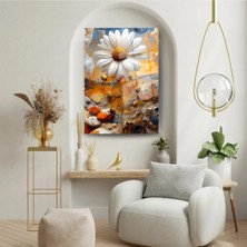 Glitglass Dev Papatya Figürlü Soyut Doğa Manzarası Temperli Cam Tablo - Bahar Temalı Duvar Dekoru