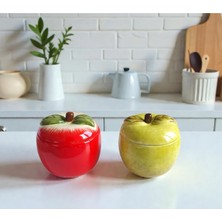 Feyza Design Elma Figürlü Seramik Kavanoz Seti, Kırmızı ve Yeşil Renklerde, Şık ve Kullanışlı