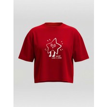 Broco Kadın Oversize Yumuşak Kumaş Shine Like A Star Crop T-Shirt