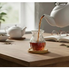 Meli Collection 6 Kişilik Premium Bambu Tabaklı Kristal Cam Çay Seti - Lüks Sunum Koleksiyon