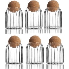 Feyza Design 6'lı Mantar Kapaklı Çizgili 500 ml Cam Kavanoz Seti