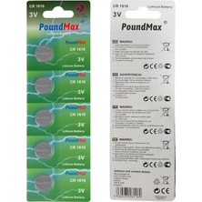 Poundmax 1616 DL1616 3V Lityum Düğmeli Piller (5'li Paket)