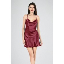 Liyuza Kısa Gecelik Degaje Bordo 7740