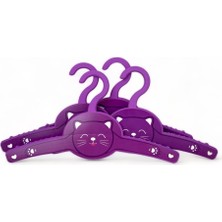 4'lü Plastik Çocuk ve Bebek Askısı Seti, Sevimli Mor Kedili Tasarım ve Eğlenceli Renk