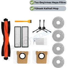 robotyedek Xiaomi X20 Max X20 Pro (Plus Değil!) Uyumlu Yedek Siyah Fırça Hepa Filtre Mop Toz Torbası Seti-13 Parça