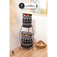 Feyza Design 2 Katlı Siyah Metal Patates ve Soğan Sepeti, 18X66 Cm, Sebzelik