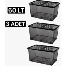 Qs Plastik Depolama Saklama Kutusu Tekerlekli Düzenleyici Kilitli Saklama Kabı 3 Adet 60 Lt Antrasit